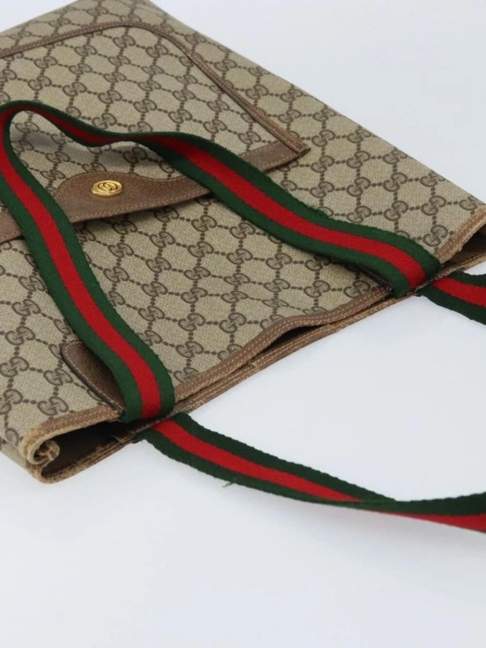 GUCCI GG Supreme Web Sherry Line Tote Bag PVC Beige Gold 39 02 003 Auth BA10068 - Picture 6 of 15
